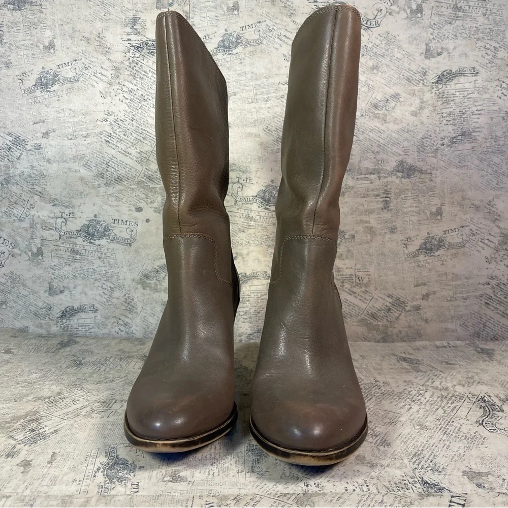 Lucky Brand Embrleigh Taupe Gray Leather Mid Calf Slouch Boots Western